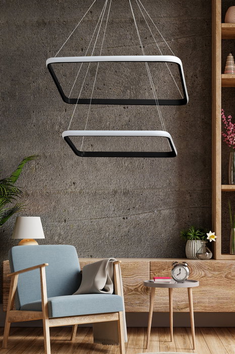 Opviq Duple Square Set Lámpara de araña Negra con Luz Amarilla